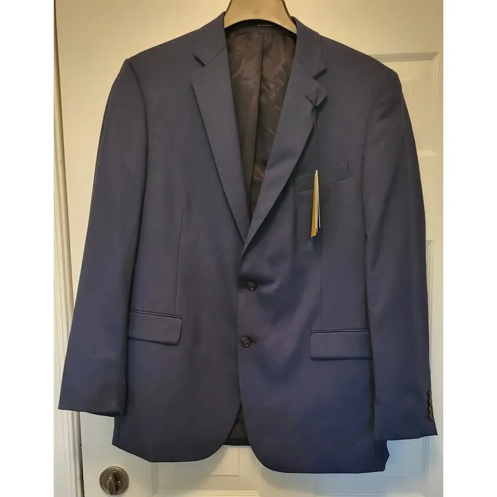 NWT Stafford 46L Blue Sport Coat Blazer Jacket Solid Polyester/Wool Traveld